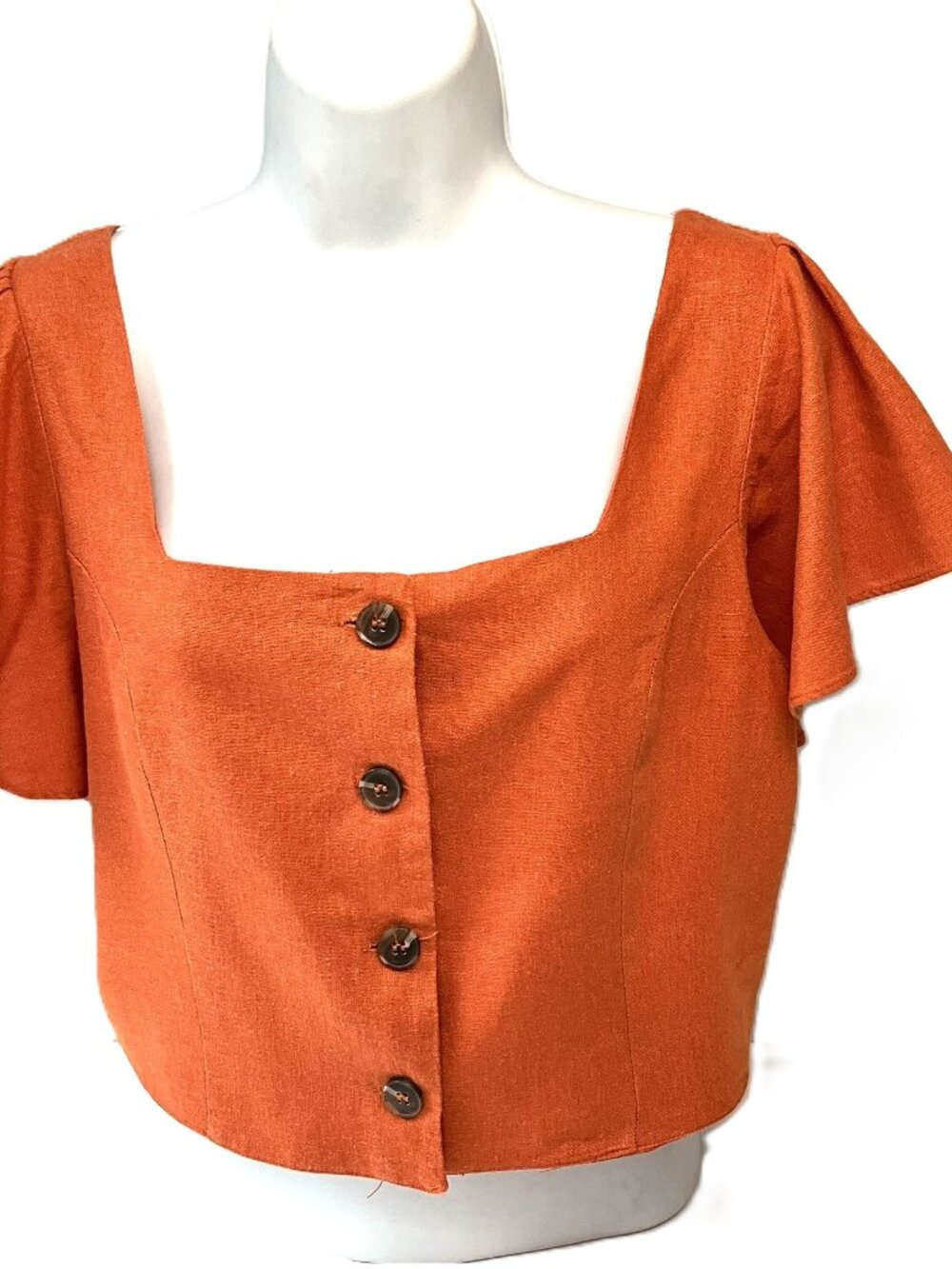 Blashe Orange Linen Blend Flutter Sleeve Crop Top Size L